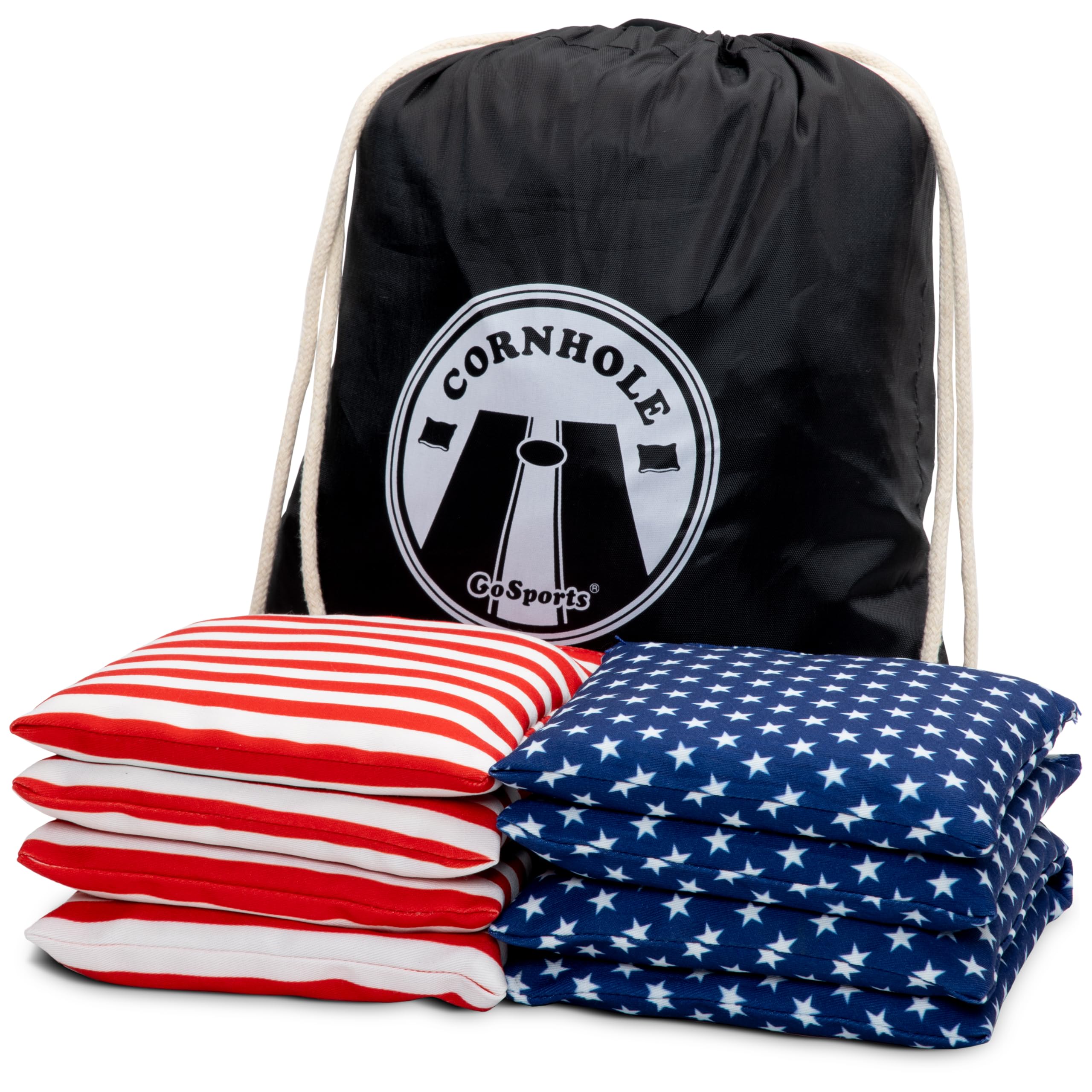 GoSports Official Regulation Cornhole Bean Bags Set of 8 - for Fun Casual Cornhole Games - All Weather - American Stars and Stri