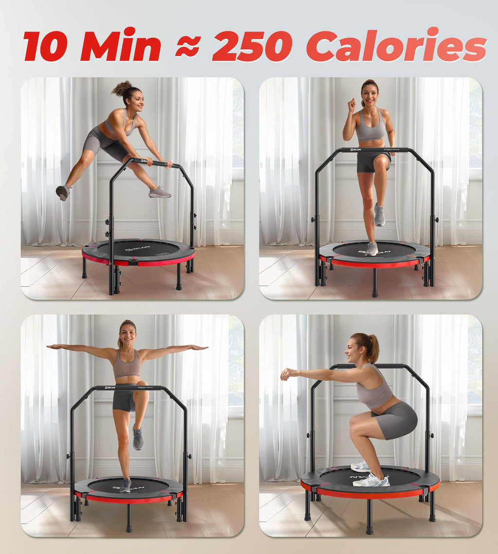 BCAN 40 Foldable Mini Trampoline Max Load 330lbs, Fitness Rebounder with Adjustable Foam Handle, Exercise Trampoline for Adults
