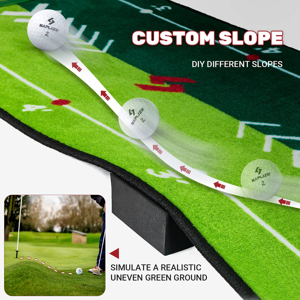 Saplize Two-Speed Golf Putting Practice Mat With Putting Alignment Mirror, 20 In X 10 Ft Putting Training Aid Mat, Anti-Slip Bac