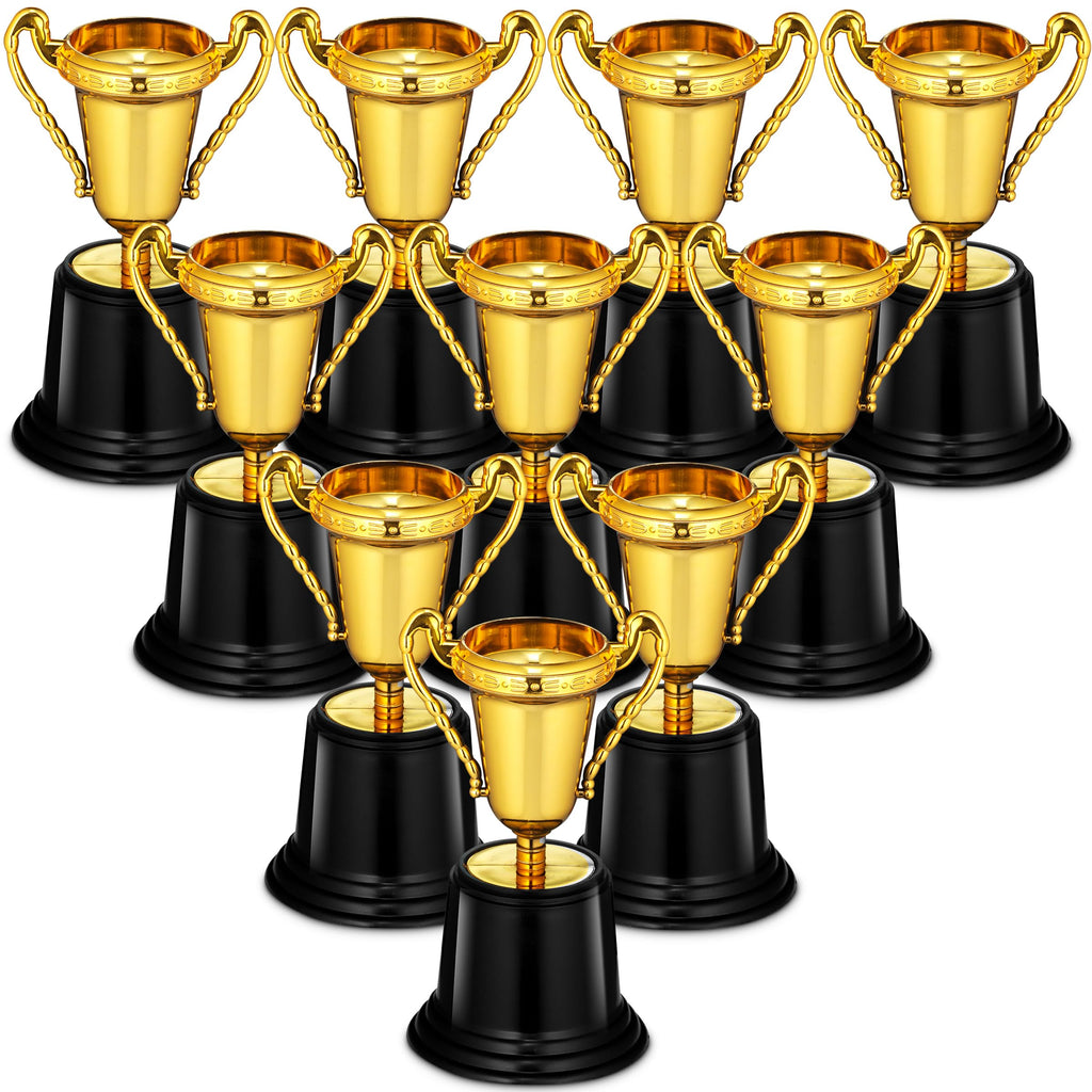 Gold Trophy Award Cups - Pack Of 12 Bulk 5 Inch Plastic Gold Mini Trophies For Party Favors, Props, Rewards, Trophy Cup Competit