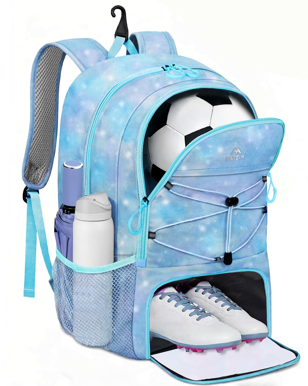 MATEIN Kids Soccer Bag, Lightweight Basketball Bag with Ball & Shoe Compartment, Large Volleyball Backpack with Sturdy Fence Hoo
