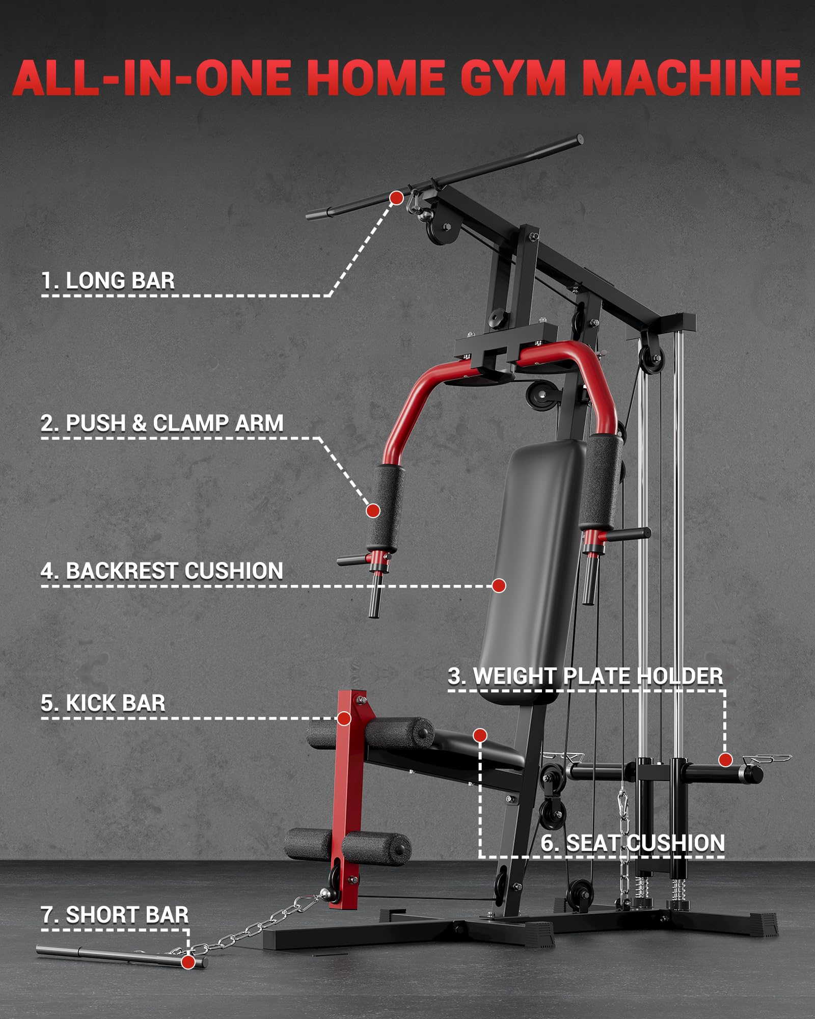 GarveeTech Home Gym Equipment, Workout Weight Machine with Cable Pulley System, 400 LBS Weight Capacity All in One Full Body Exe