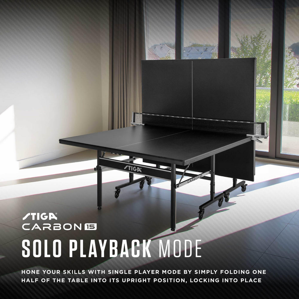 STIGA Carbon 15 - Carbon Series Indoor Ping Pong Table - 15mm Table Tennis Playfield, QuickPlay 10-Minute Assembly, Built-in Bal