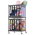 Mythinglogic Rolling Sports Ball Storage Cart, Sports Lockable Ball Storage Locker with Elastic Straps, Stackable Ball Cage for 