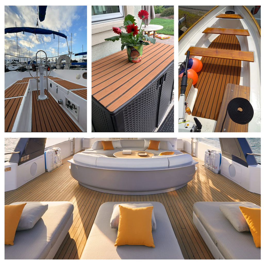 Zeeos Eva Foam Teak Decking Floor Sheet,Non-Skid-Self-Adhesive Flooring Synthetic Deck Marine Yacht Rv Boat Flooring Mats,Teak W
