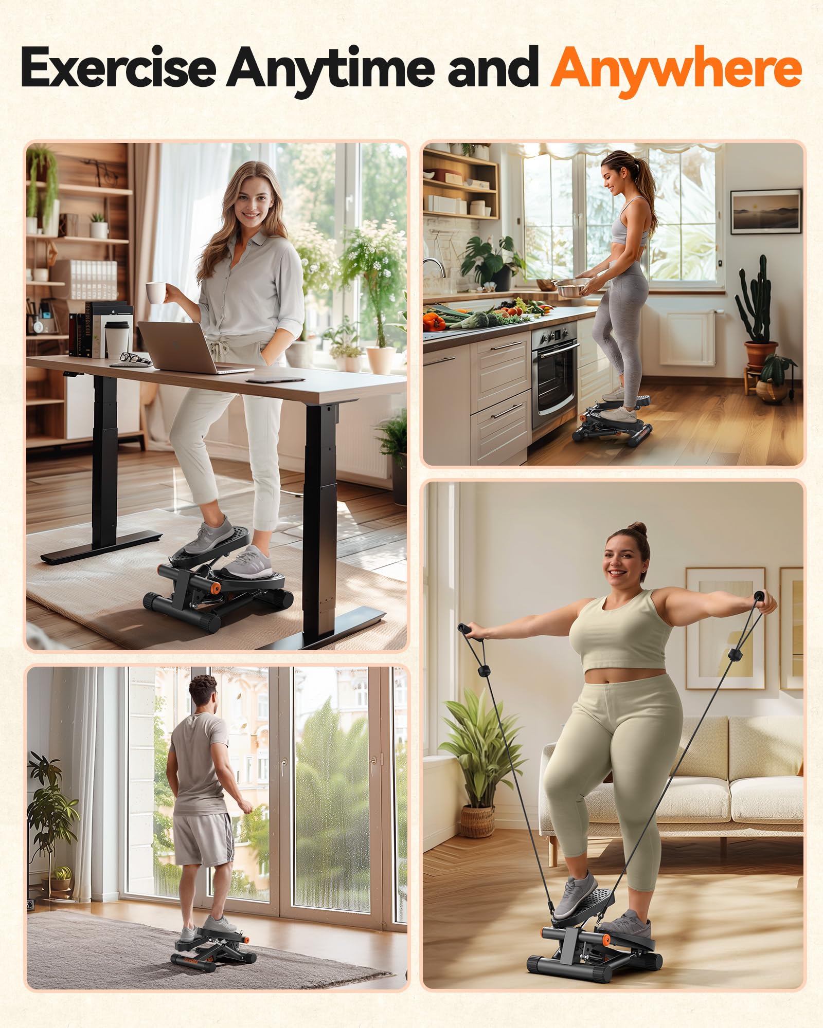 Niceday Steppers For Exercise, Stair Stepper With Resistance Bands, Mini Stepper With 300Lbs Loading Capacity, Hydraulic Fitness