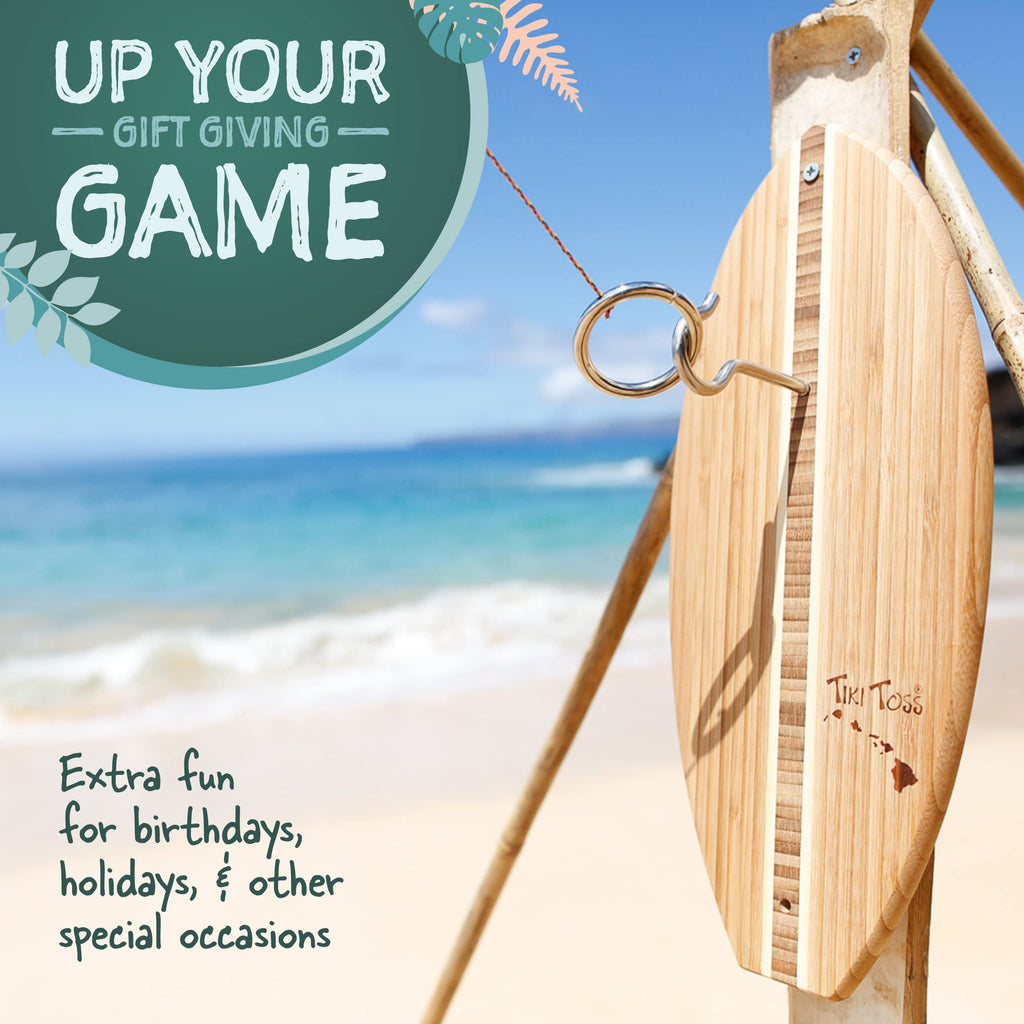Tiki Toss Ring Toss Game For Adults - 13 Inch Surfboard Edition - Hook And Ring Game For Outdoor & Indoor Use, Gift For Husband,