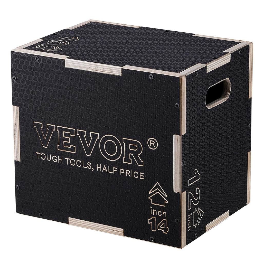 Vevor 3 In 1 Plyometric Jump Box, 16/14/12 Inch Wooden Plyo Box, Platform & Jumping Agility Box, Anti-Slip Fitness Exercise Step
