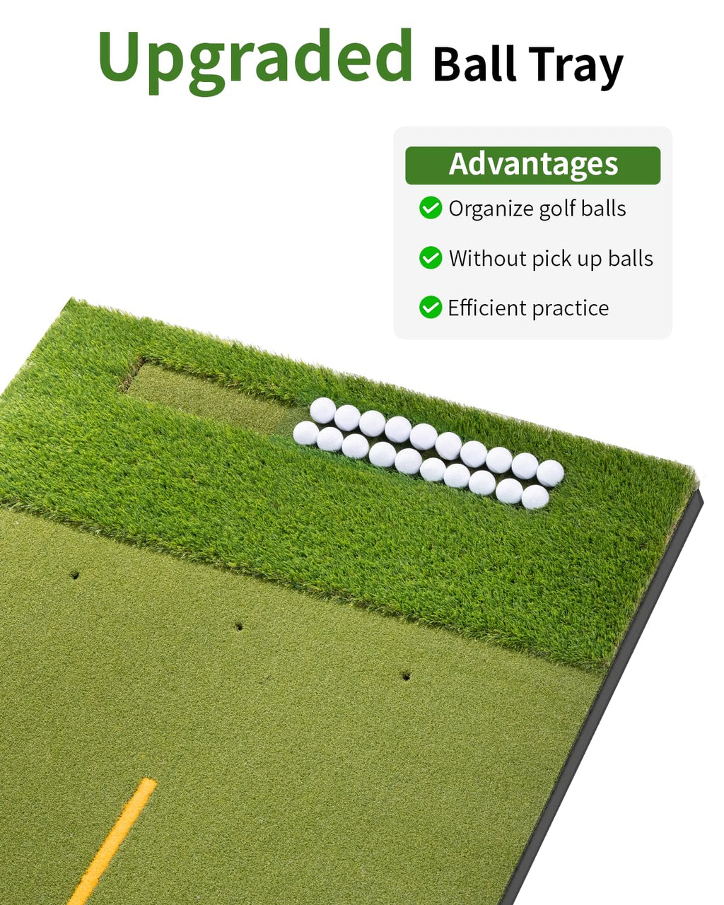 5.2x4FT 21-45mm Dual-Turf Golf Mat with Ball Tray, Thickened Golf Hitting Mat with 9 Hitting Holes, Alignment Aid, 10mm Thick Pr