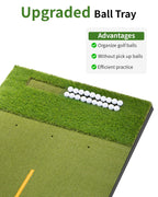 5.2x4FT 21-45mm Dual-Turf Golf Mat with Ball Tray, Thickened Golf Hitting Mat with 9 Hitting Holes, Alignment Aid, 10mm Thick Pr