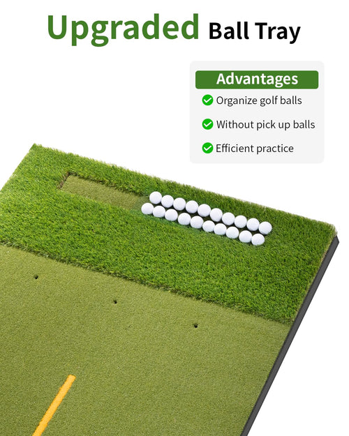 5.2x4FT 21-45mm Dual-Turf Golf Mat with Ball Tray, Thickened Golf Hitting Mat with 9 Hitting Holes, Alignment Aid, 10mm Thick Pr