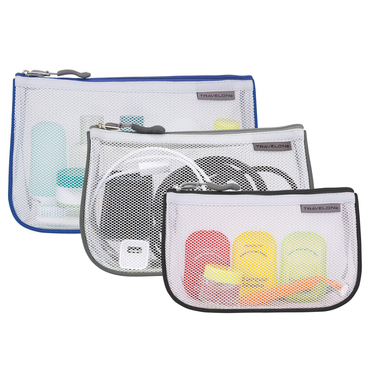Travelon Set Of 3 Assorted Piped Pouches, Multi, One Size, Travelon Set Of 3 Assorted Piped Pouches