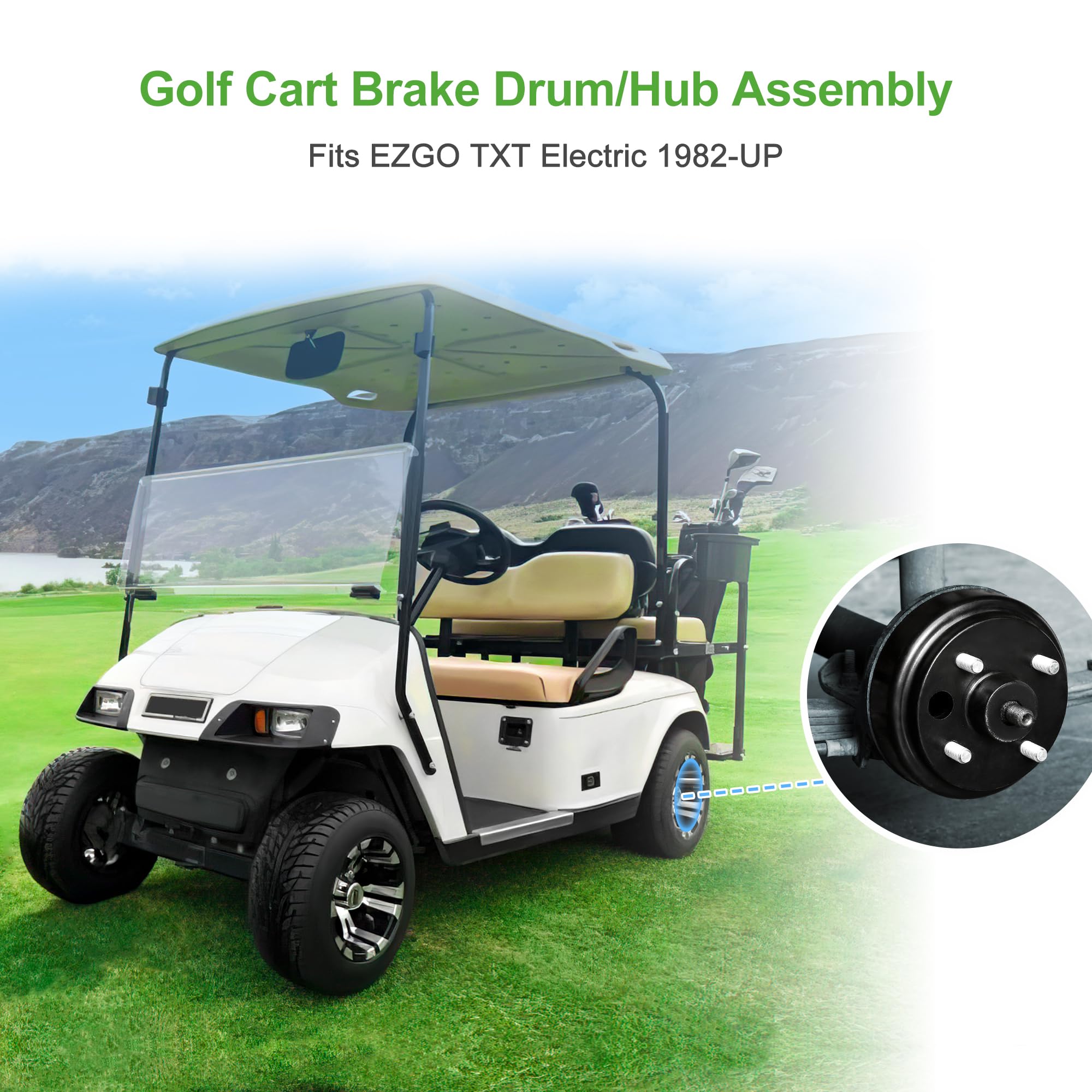 10L0L Golf Cart Brake Drum Hub Assembly (Electric) For Ezgo Txt Replaces Oem# 19186G1P, 2-Pack