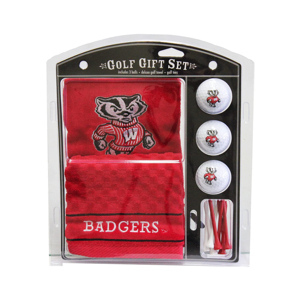 Team Golf Ncaa Wisconsin Badgers Gift Set: Embroidered Golf Towel, 3 Golf Balls, And 14 Golf Tees 2-3/4'' Regulation, Tri-Fold T
