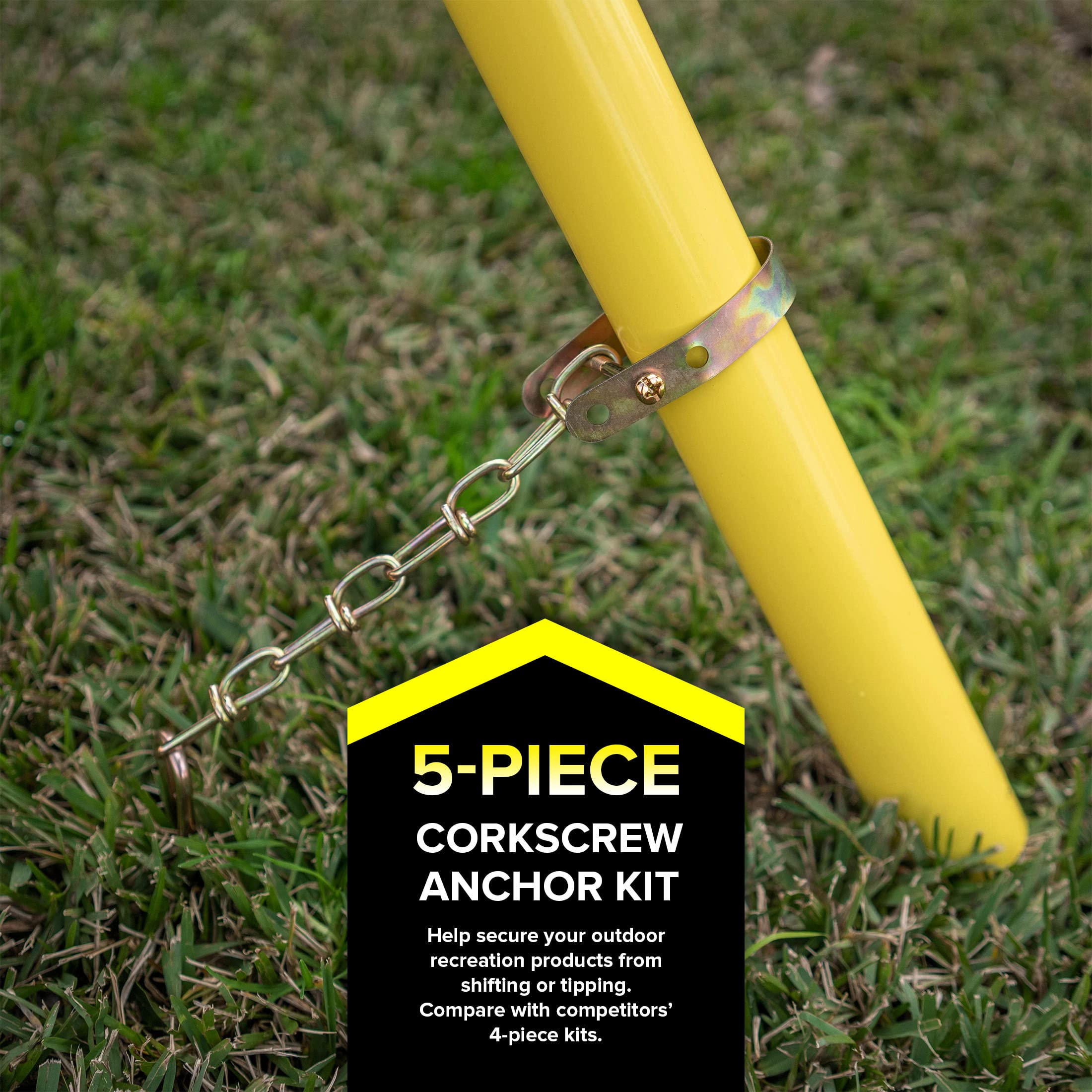 Sportspower Msc-5672 Deluxe Corkscrew 5-Piece Metal Ground Anchor Hardware Kit For Swing Sets And Trampoline - Gold