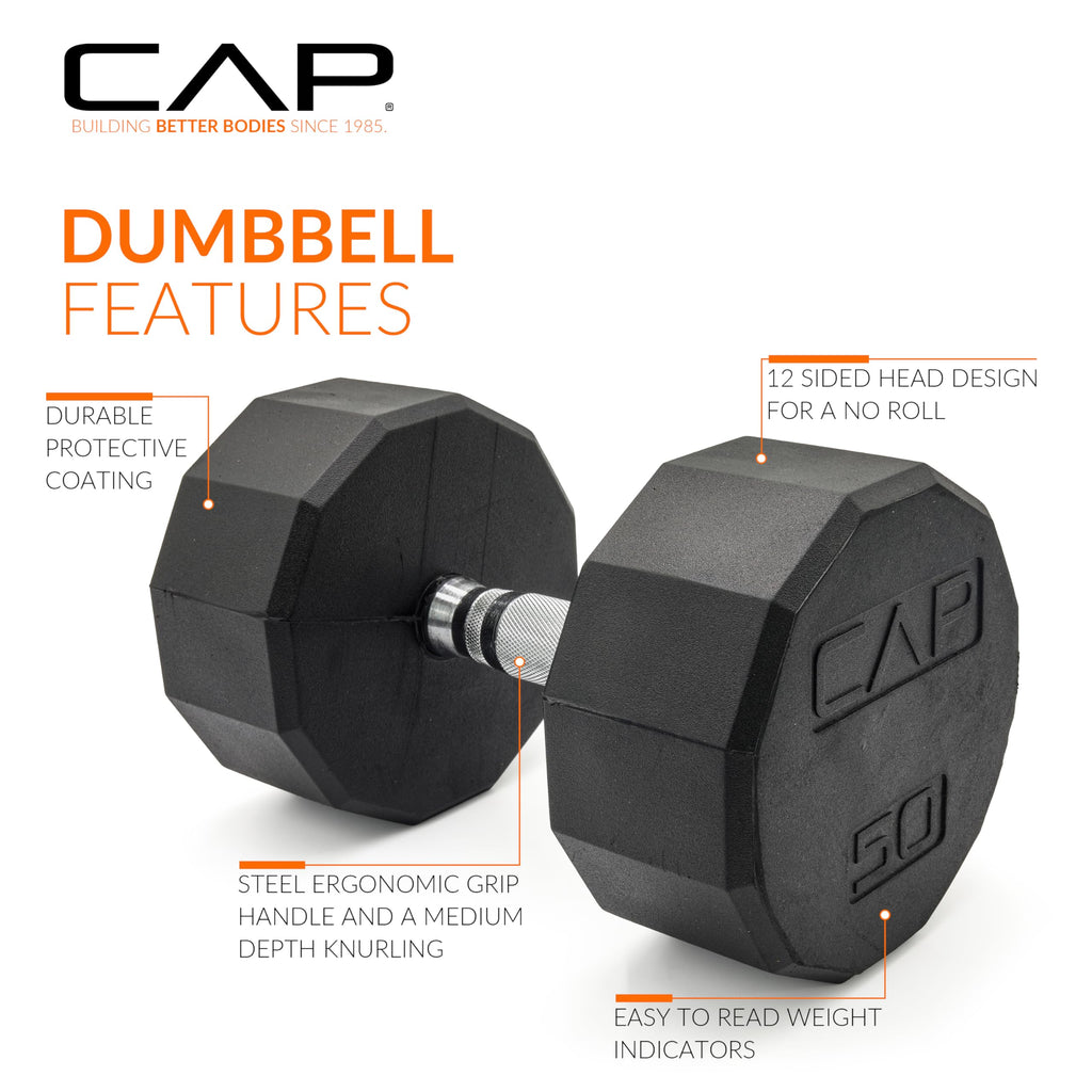 CAP Barbell 12-Sided Coated Dumbbell with Chrome Handle, Pair, 50 LB