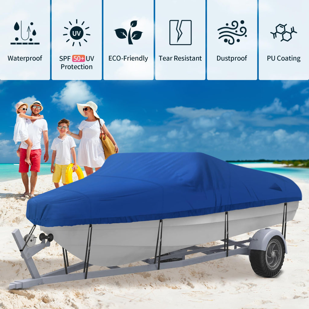 Nexcover Trailerable Boat Cover, Length: 17'-19' Beam Width: Up To 96'', Waterproof Heavy Duty Cover, Fits V-Hull, Tri-Hull, Run