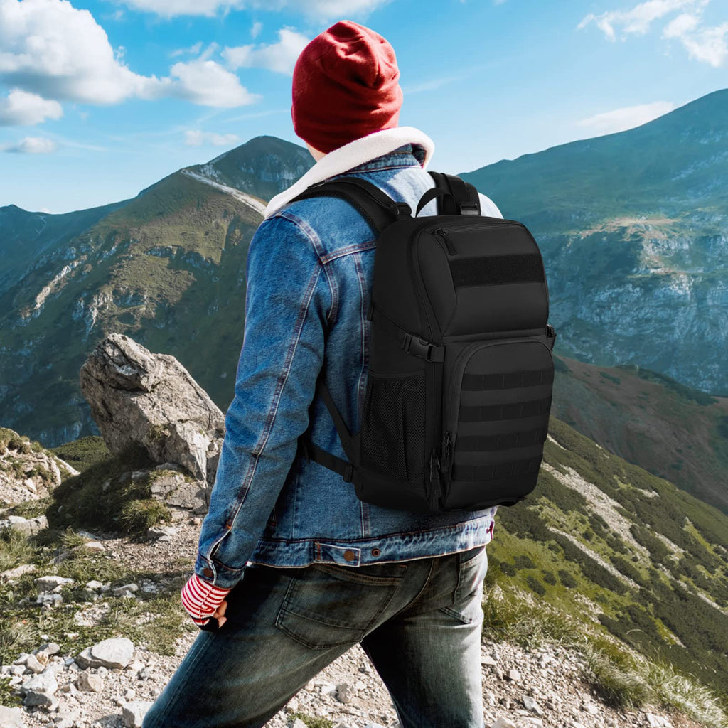 Huntvp Tactical Backpack Military Molle Backpack Hunting Rucksack Gear Assault Pack 25L Wr(Black)