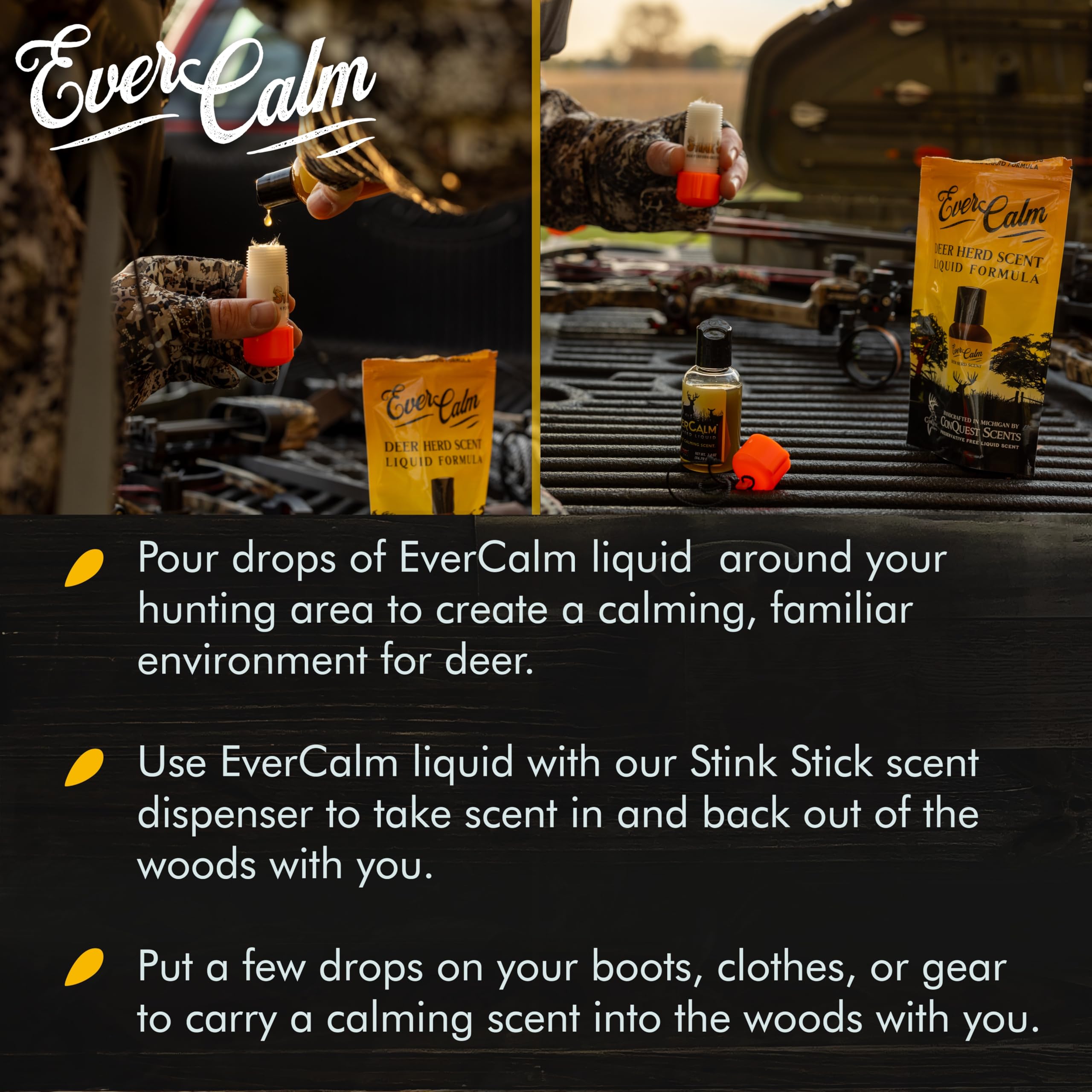Conquest Scents Evercalm Deer Herd Scent Bottle - Deer Attractant & Calming Scent, All-Season Effectiveness, Versatile Hunting L