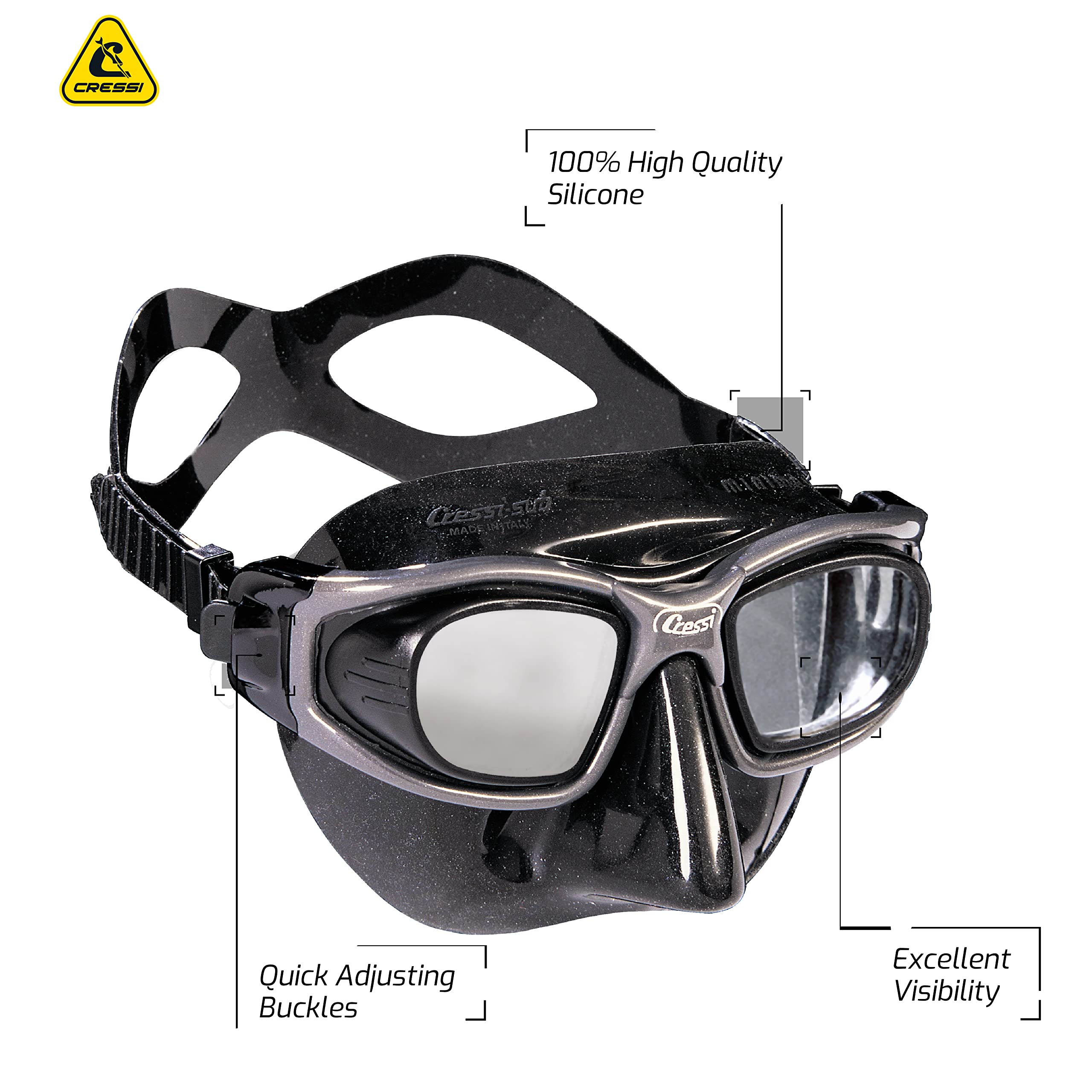 Cressi Freediving 2-Flat Lens Mask - Low Internal Volume - Perfect Vision - Minima: Made In Italy
