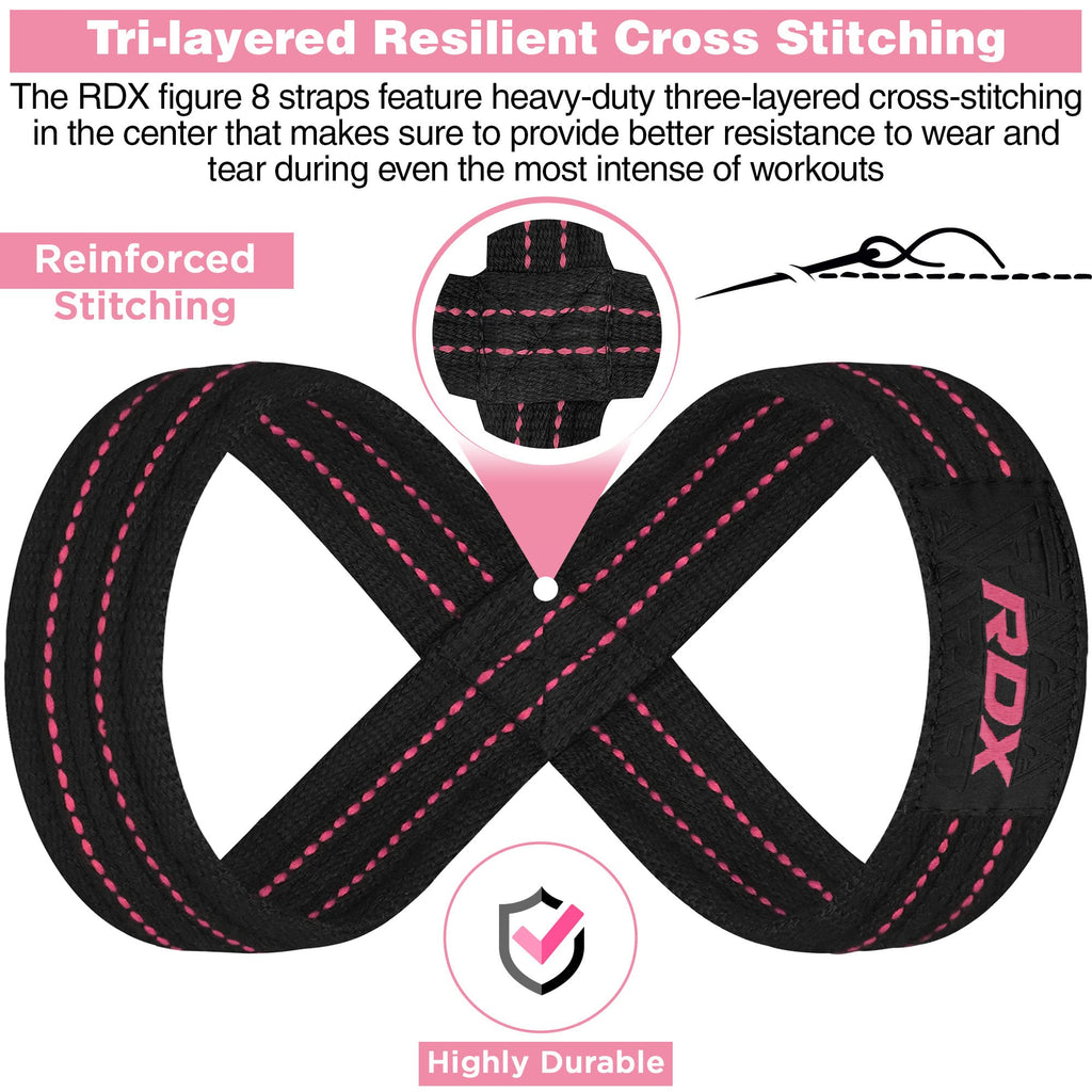 Rdx Weight Lifting Straps Figure 8, Anti Slip Strap With Cuffs Wrist Support For Gym Workout Deadlift Powerlifting Bodybuilding