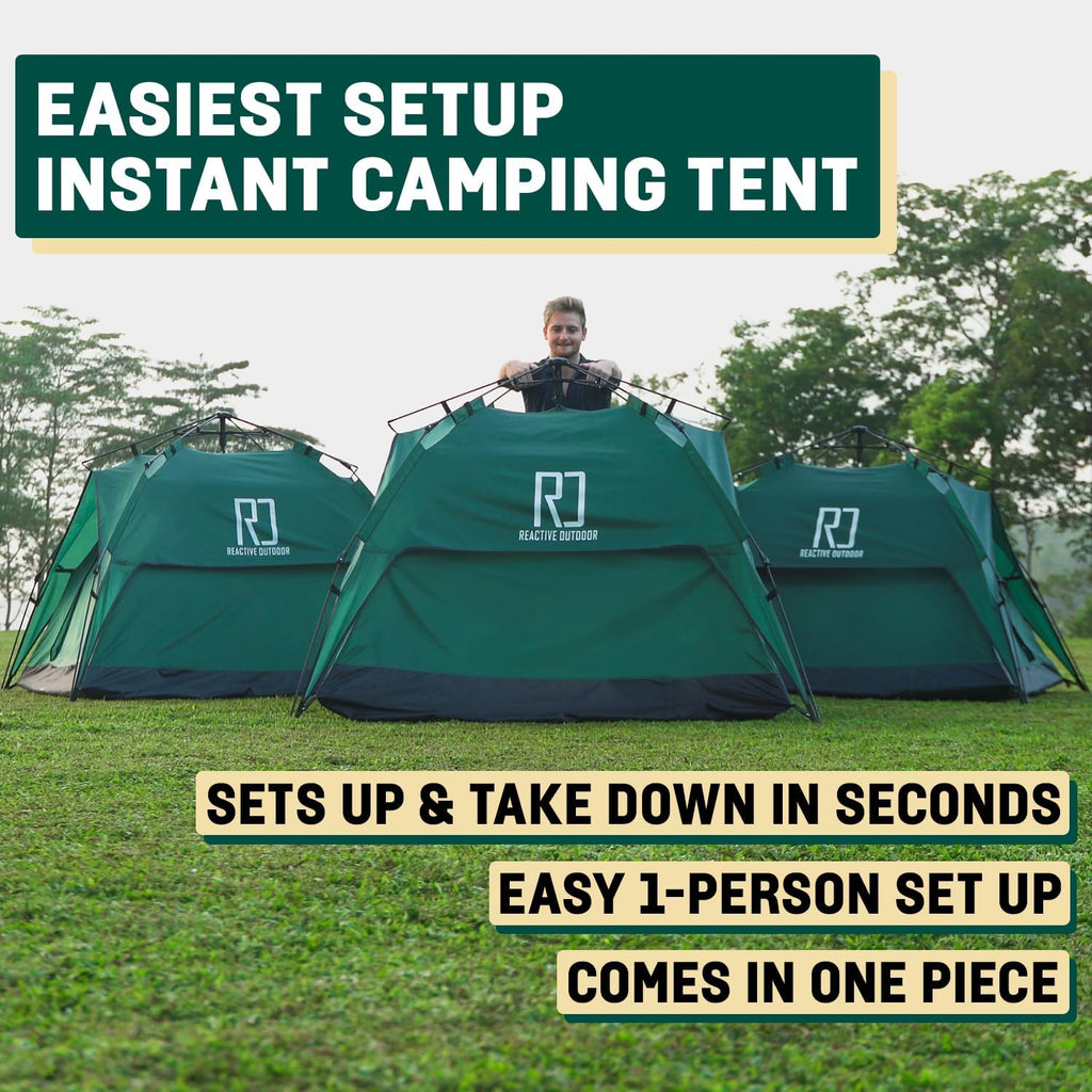 Reactive Outdoor Tent - 3 Second Tent - 3 Sec Instant Pop Up - Easy And Quick Setup Camping - 1 Person Setup Waterproof Double L