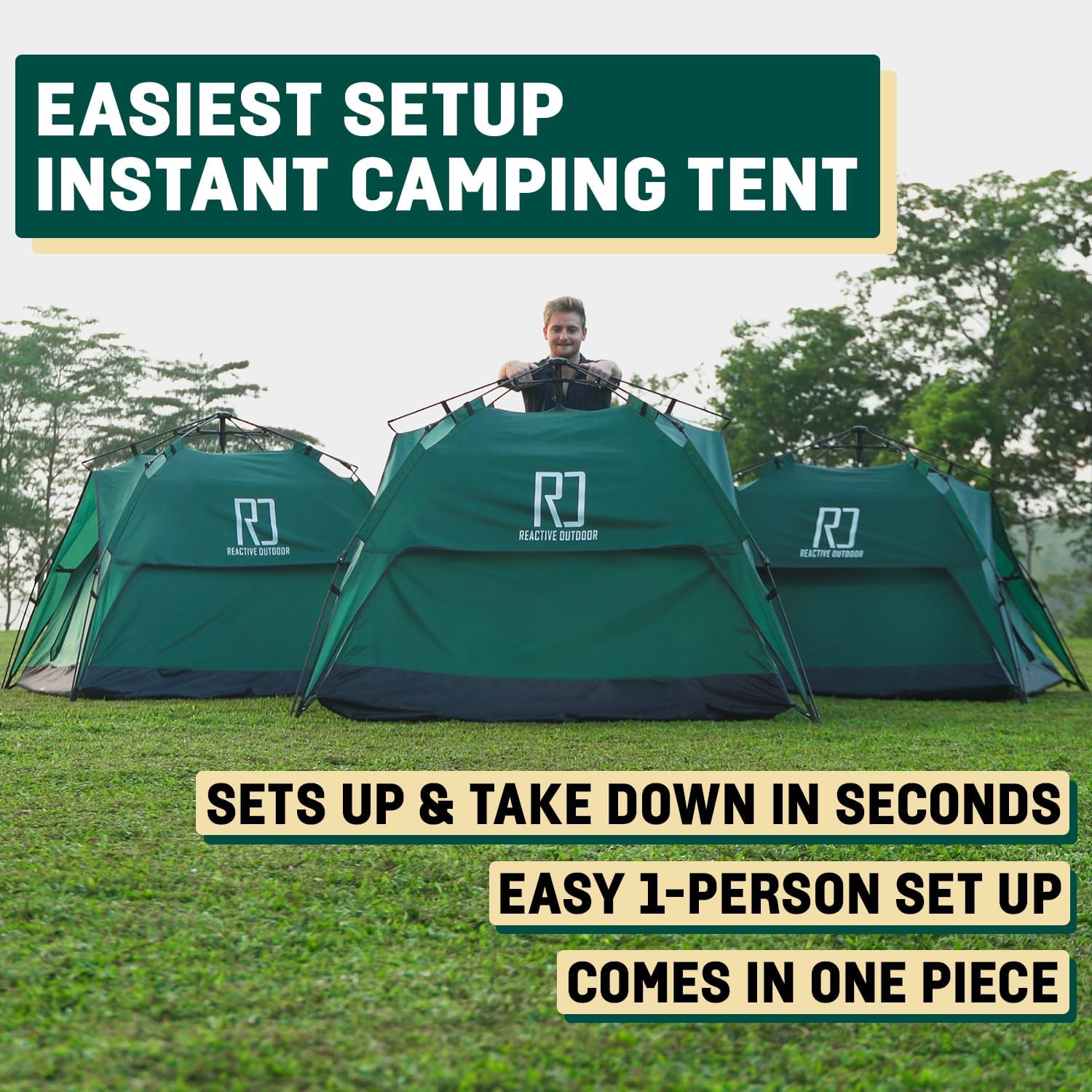 Reactive Outdoor Tent - 3 Second Tent - 3 Sec Instant Pop Up - Easy And Quick Setup Camping - 1 Person Setup Waterproof Double L