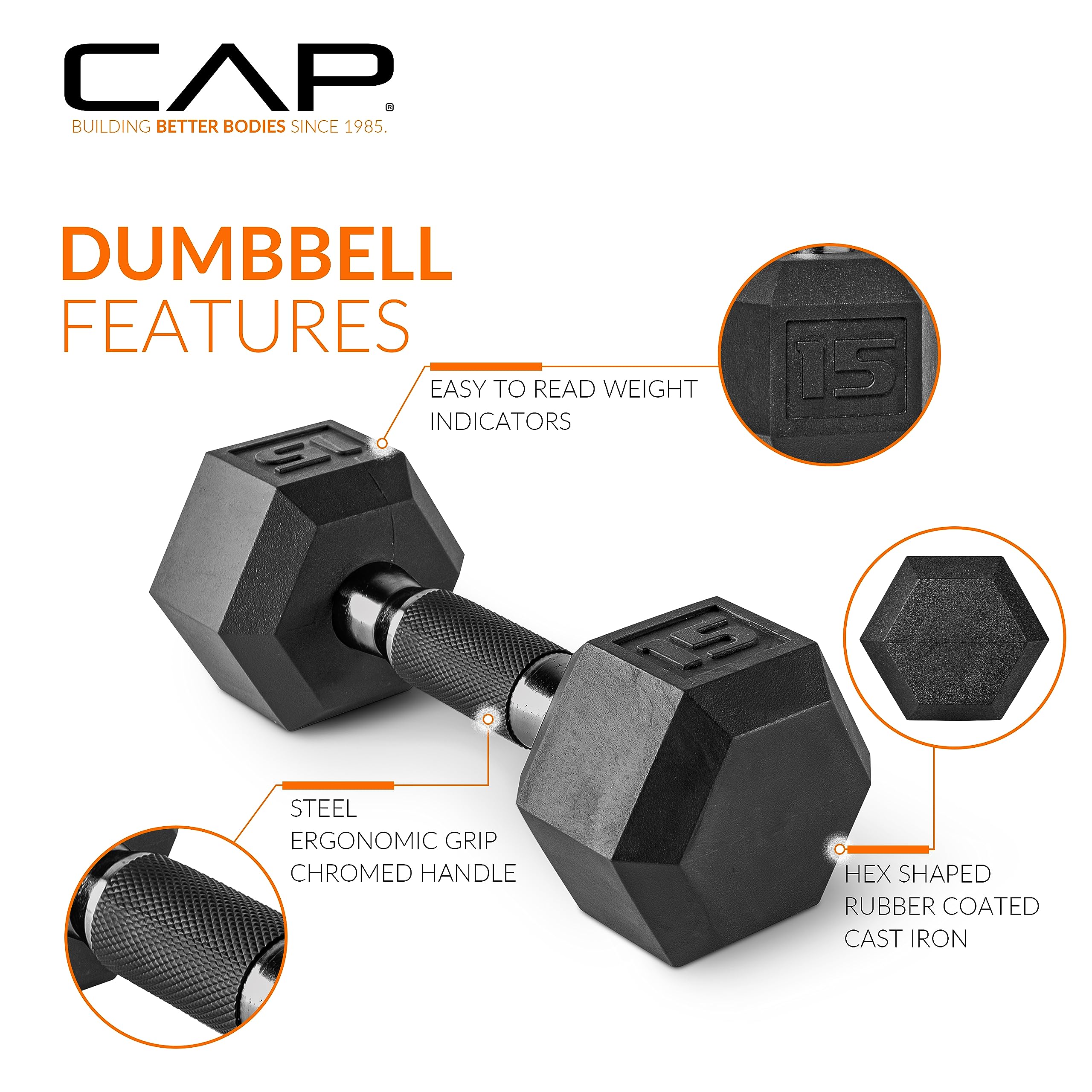 CAP Barbell 150 LB Coated Hex Dumbbell with Tinted Handle Weight Set and Vertical Rack
