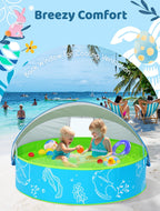 Hikiddy Foldable Kiddie Pool With Canopy: 47In Baby Pool And Beach Tent For Toddlers Infants 6-12 Months And Kids 2-4 Years Old