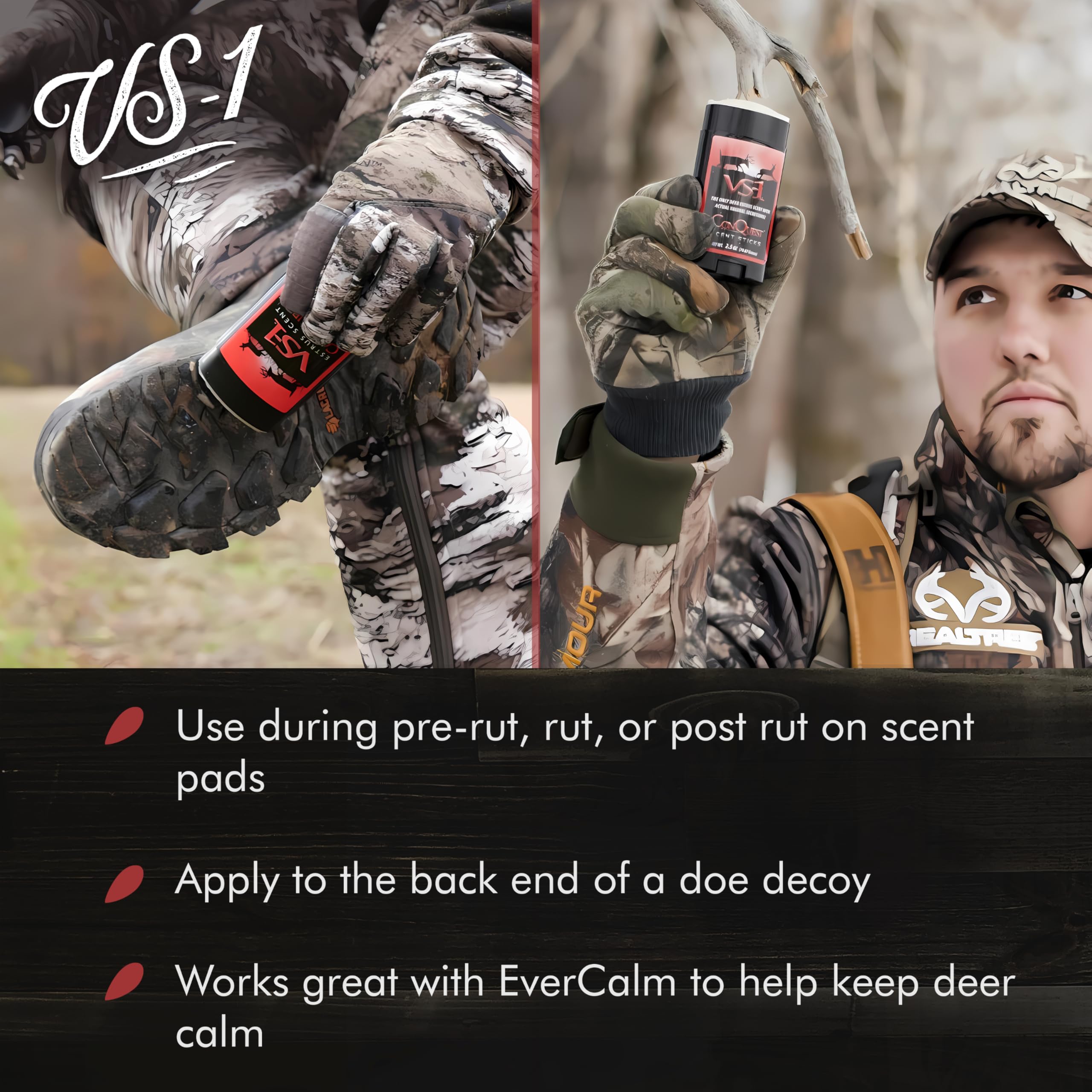 Conquest Scents Vs-1 Deer Scent Stick - Deer Attractant & Doe Estrus Scent, For Pre-Rut, Rut, And Post-Rut, Versatile Hunting Wa