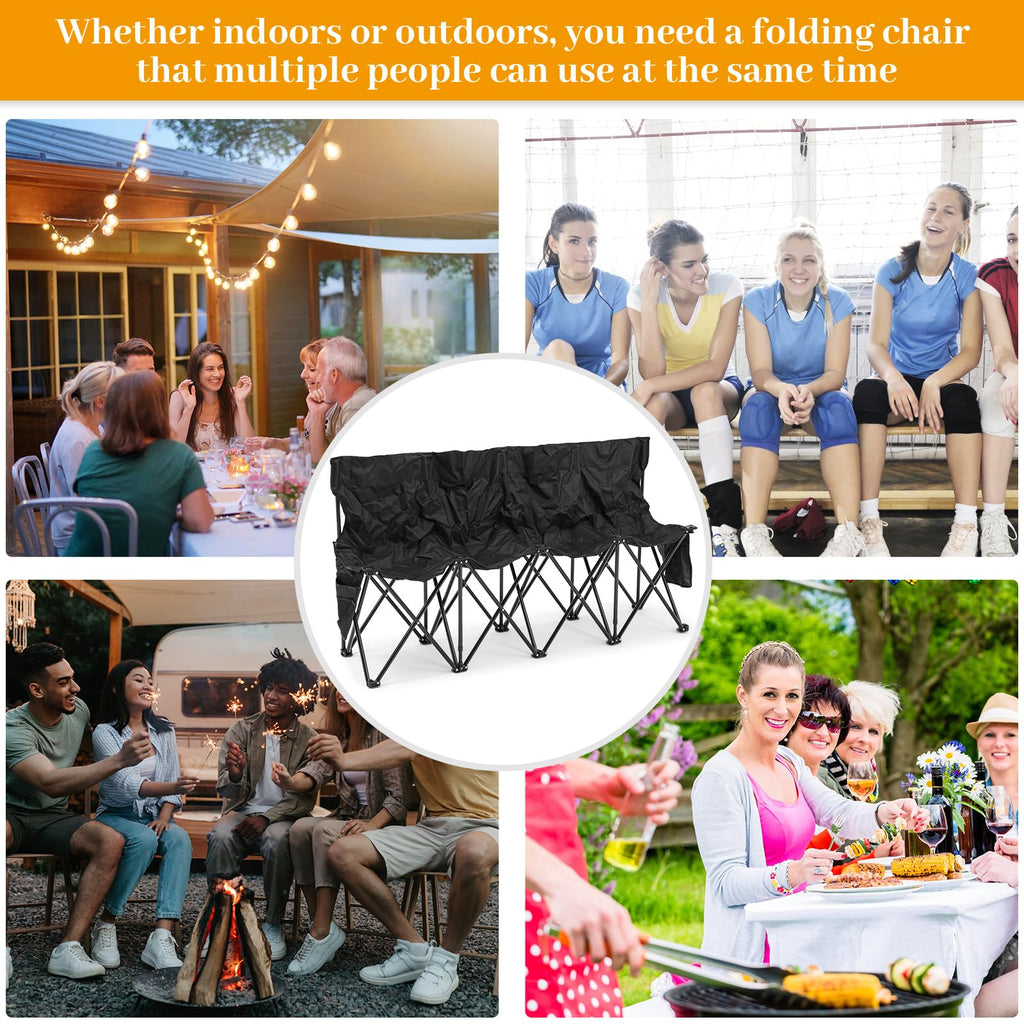 Kigley Portable 4 Seat Soccer Bench Chairs Foldable Team Sports Bench With Pockets And Carrying Bag For Camping Soccer Sports Te