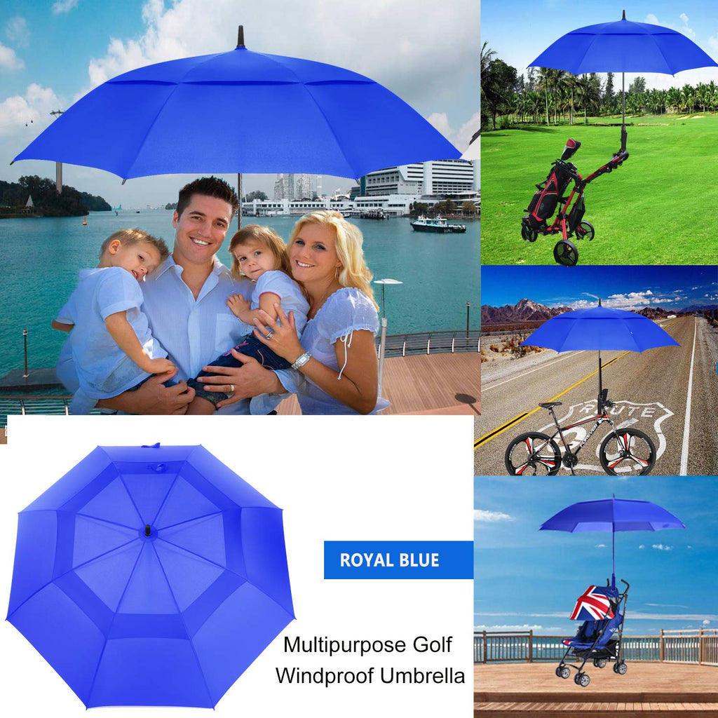 Mrtlloa 68 Inch Automatic Open Royal Blue Golf Umbrella, Extra Large Oversize Double Canopy Vented Windproof Waterproof Stick Um