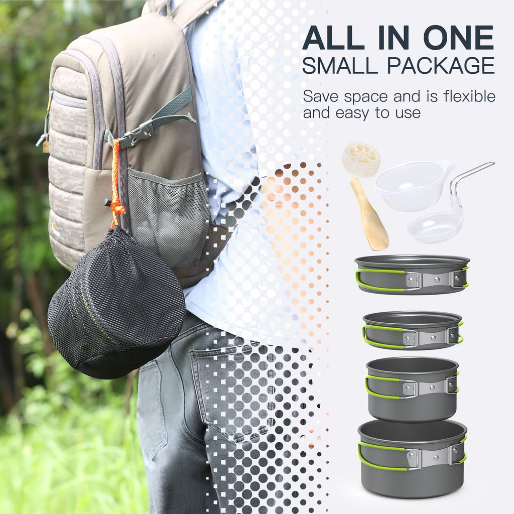Lixada Camping Cookware Set,11Pcs Camping Cookware Mess Kit With Non-Stick Lightweight Pot Pan Bowls Set For Outdoor Camping Bac