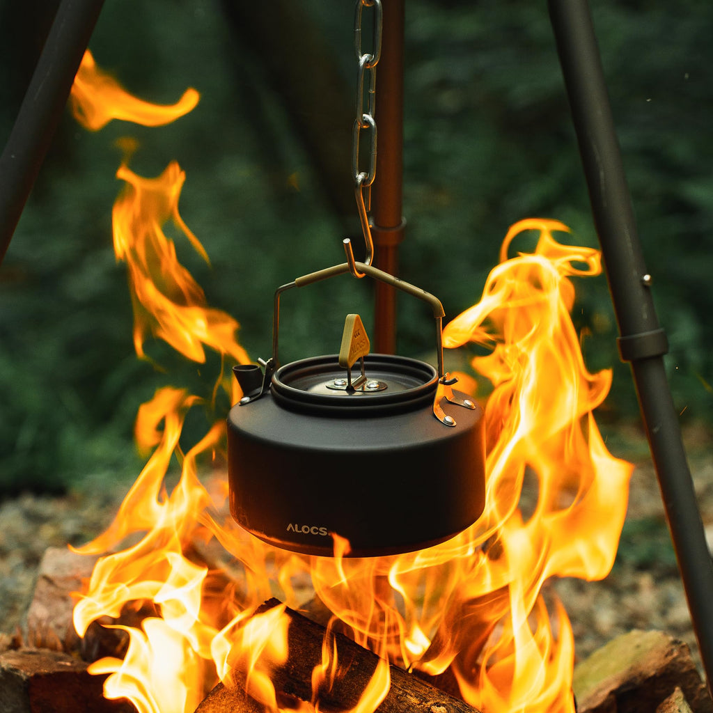Alocs Camping Kettle - 1L Mini Camp Kettle - Portable Camping Tea Kettle - Lightweight Aluminum Camping Coffee Pot With Carry Ba