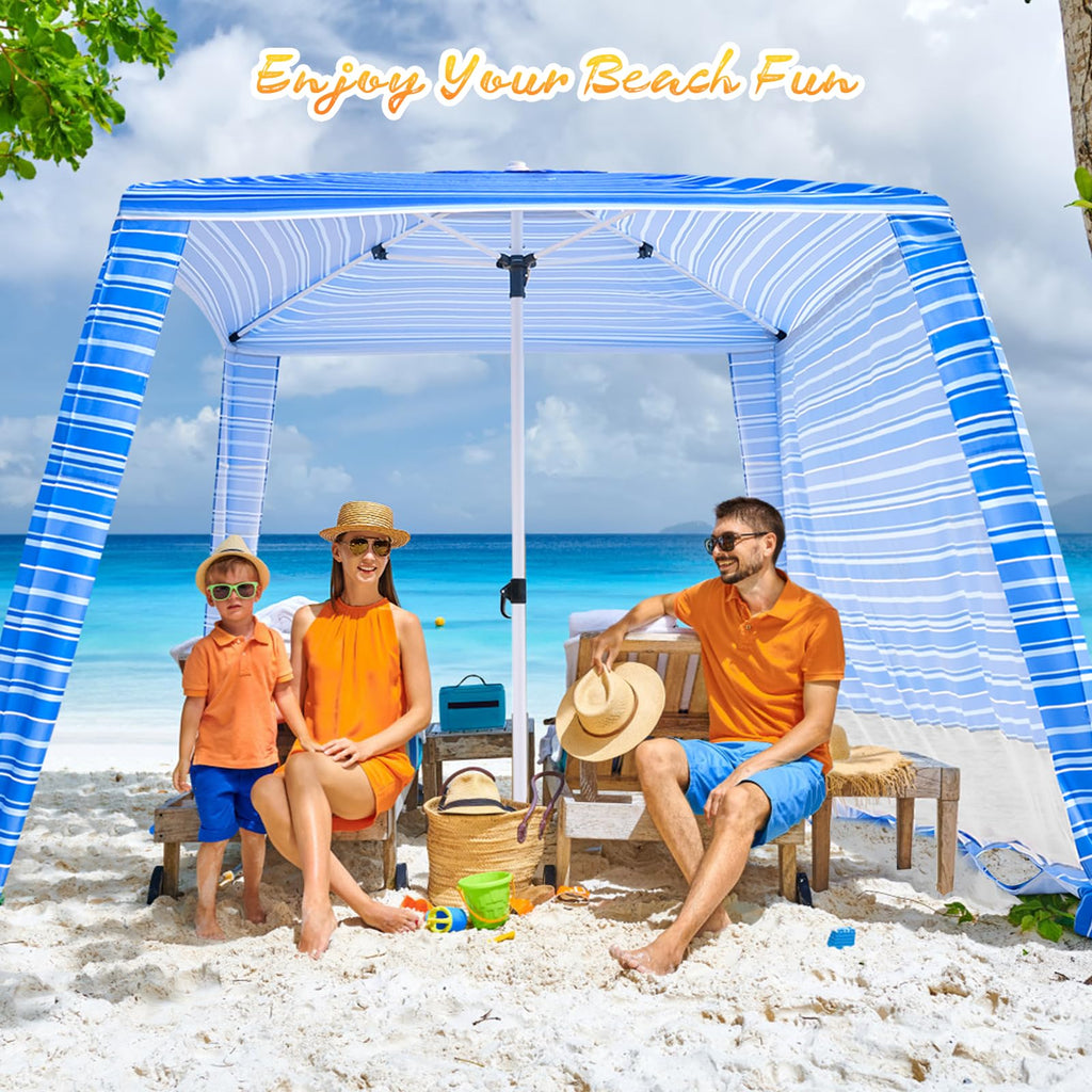 Beach Cabana - Cool 6.2X6.2 Upf 50+ Sun Shade, Easy Setup & Portable, Waterproof Canopy With Sand Pockets, Side Wall & Beach Umb