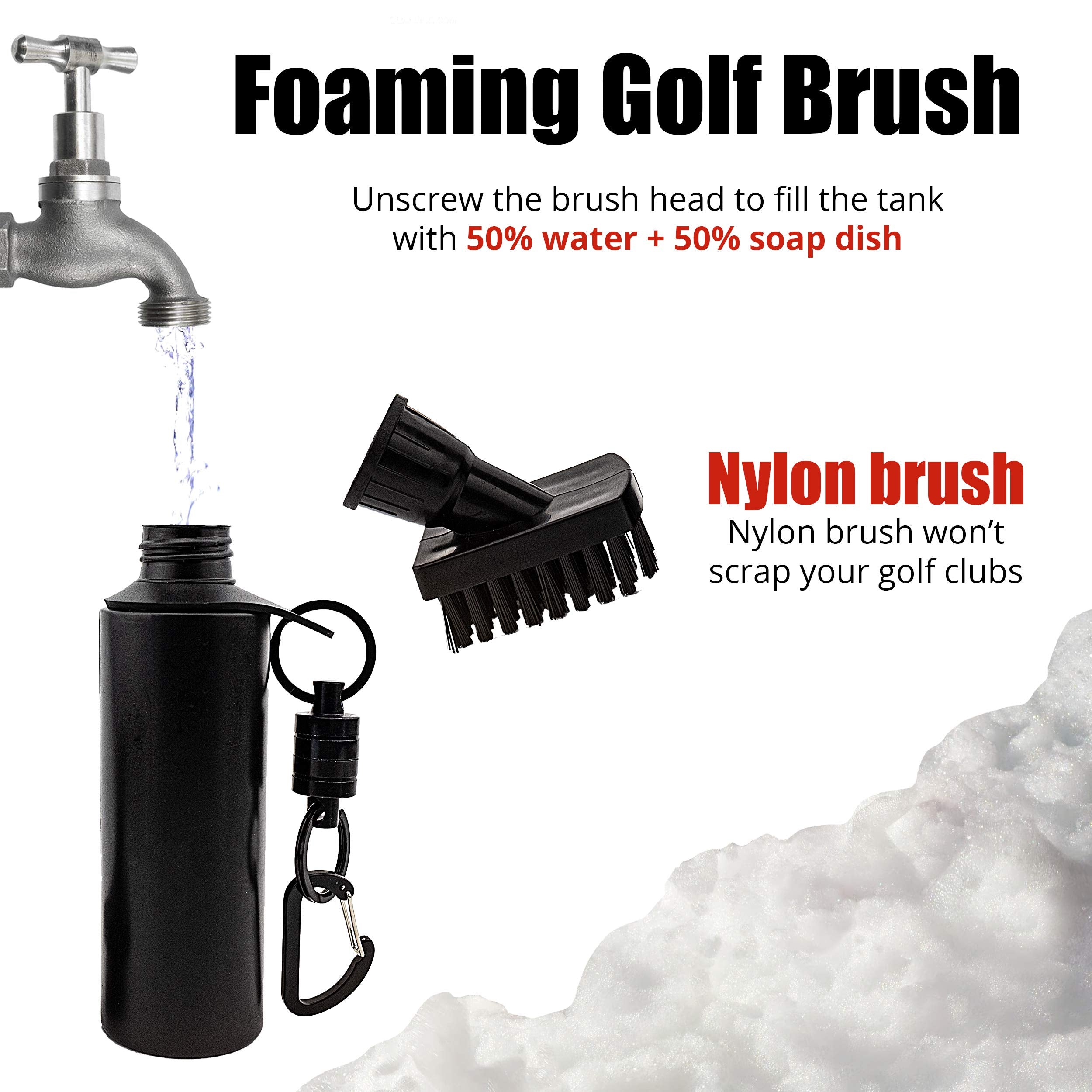 59Golf - Golf Club Cleaning Kit : Foaming Golf Club Brush With Water/Soap Tank + Golf Club Towel + Golf Ball Towel + Magnetic Ke