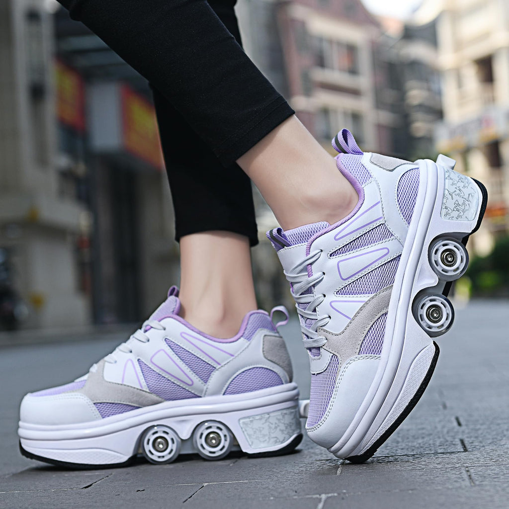 Kofuboke Led Women Deformation Roller Skate Shoes ,Double-Row Walking Shoes With Invisible Wheels (Purple, 7)