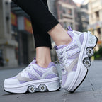 Kofuboke Led Women Deformation Roller Skate Shoes ,Double-Row Walking Shoes With Invisible Wheels (Purple, 7)