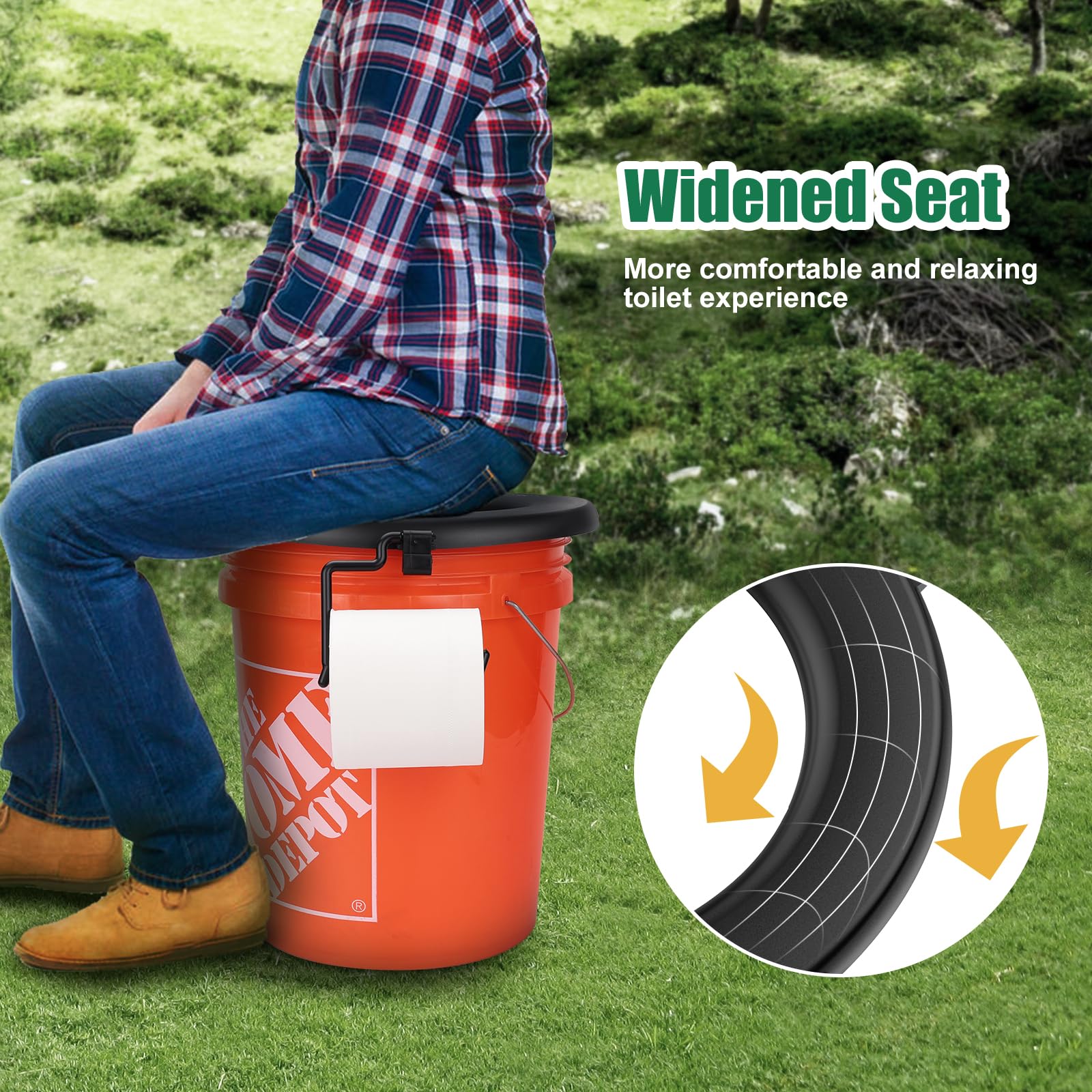 Bucket Toilet Seat, Portable Toilet Seat For 5 Gal Buckets, Camping Seat For Pail, Snap-On Bucket Seat For Outdoor, Camping, Hik