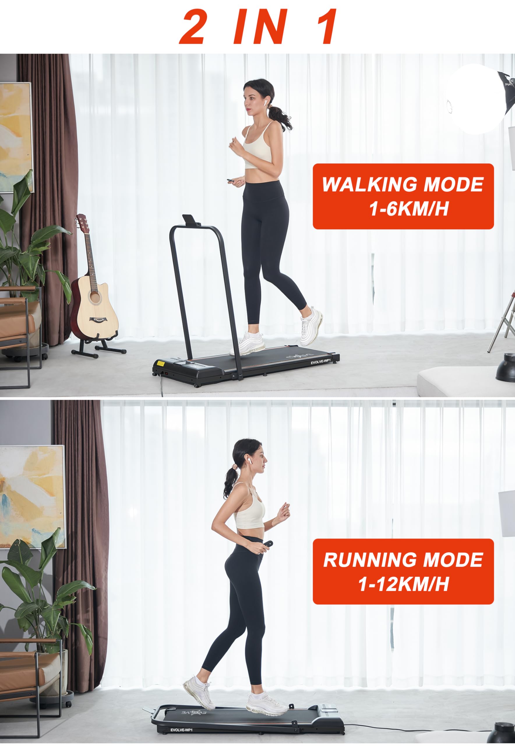 Walking Pad Treadmill With Foldable Handle Bar - Under Desk Treadmill For Home & Office | Remote Control, Bluetooth Speaker, Led
