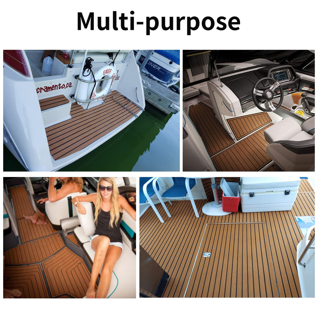 Zeeos Eva Foam Teak Decking Floor Sheet,Non-Skid-Self-Adhesive Flooring Synthetic Deck Marine Yacht Rv Boat Flooring Mats,Teak W