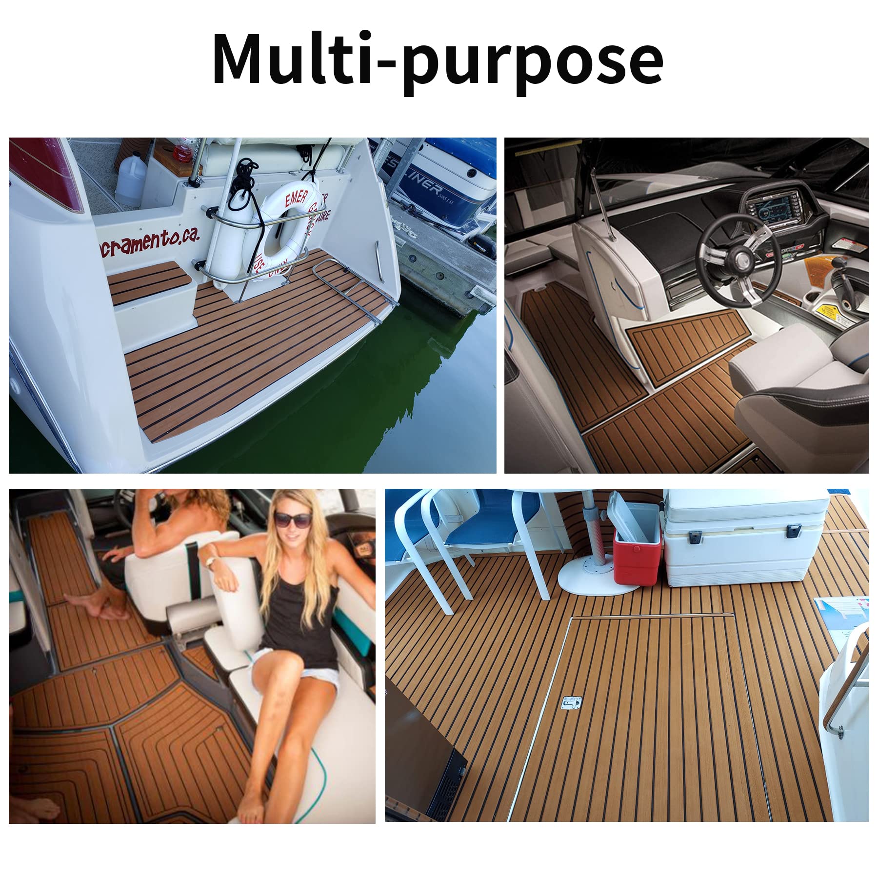 Zeeos Eva Foam Teak Decking Floor Sheet,Non-Skid-Self-Adhesive Flooring Synthetic Deck Marine Yacht Rv Boat Flooring Mats,Teak W