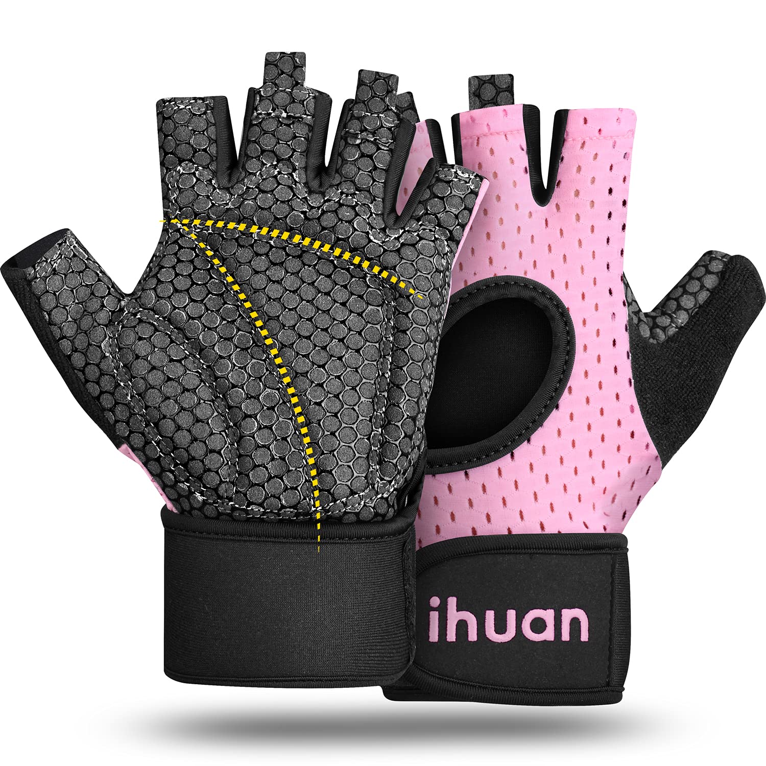 Ihuan Breathable Gloves With Wrist Support For Men And Women | Enhance Palm Protection | Extra Grip For Fitness, Weight Lifting,