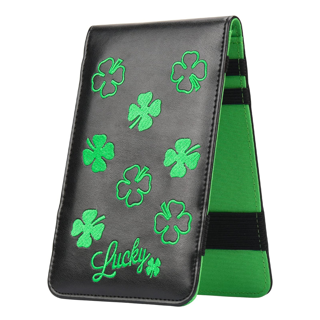 Big Teeth Golf Scorecard Holder Yardage Book Lucky Clover Pattern Golf Accessories (Black)