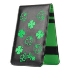 Big Teeth Golf Scorecard Holder Yardage Book Lucky Clover Pattern Golf Accessories (Black)