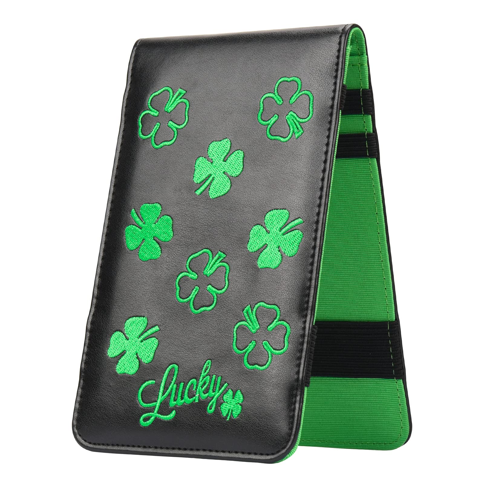 Big Teeth Golf Scorecard Holder Yardage Book Lucky Clover Pattern Golf Accessories (Black)