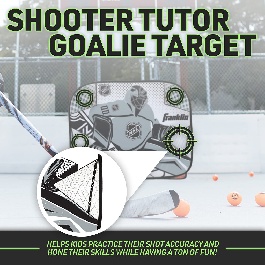 Franklin Sports Kids Portable Street Hockey Goal + Shooter Tutor Set - Pop Up Folding Net With Goalie Target Included - 2-In-1 G