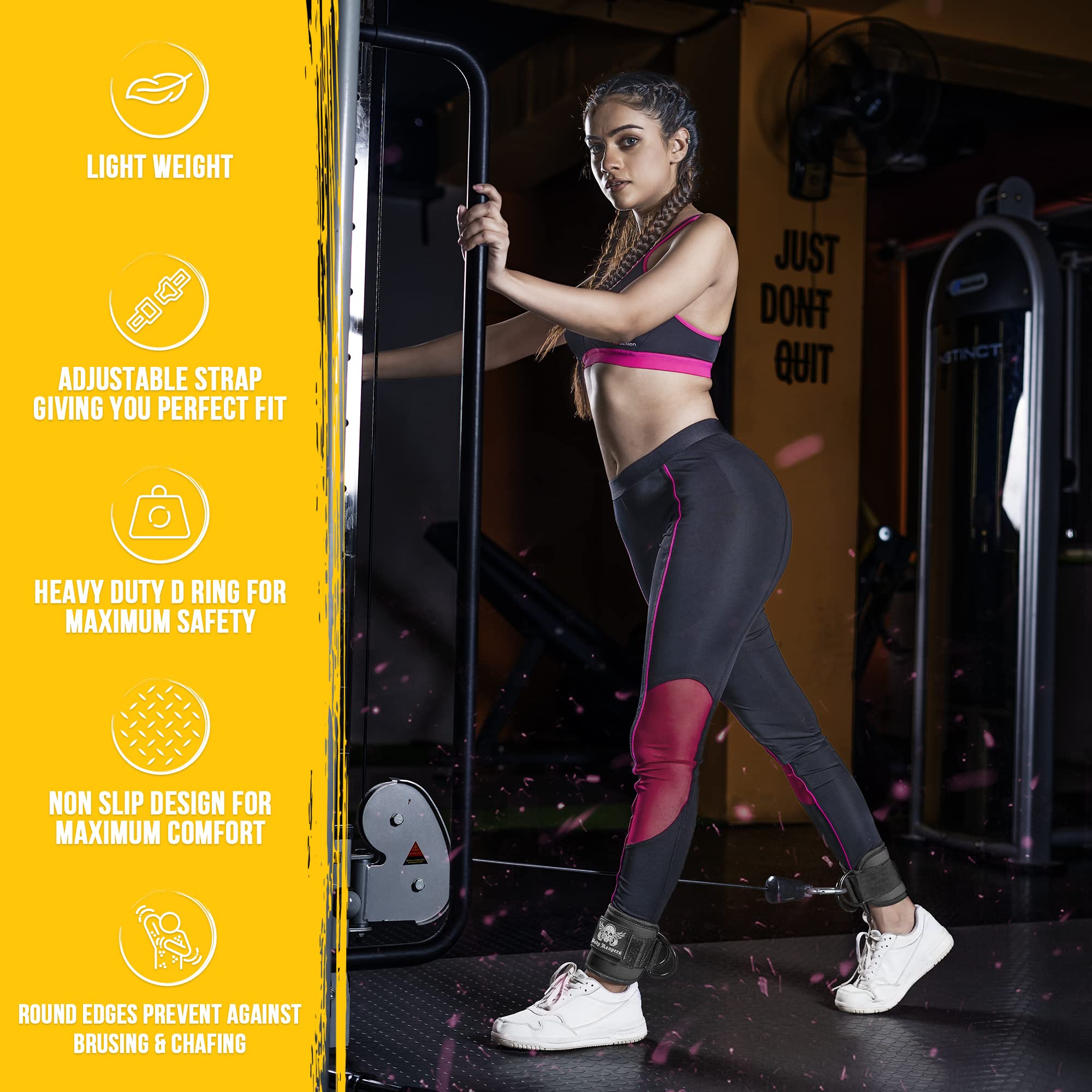 Body Reapers Gym Ankle Strap For Cable Machine, Adjustable Ankle Straps For Working Out, Neoprene Padded For Glute Kickbacks & L