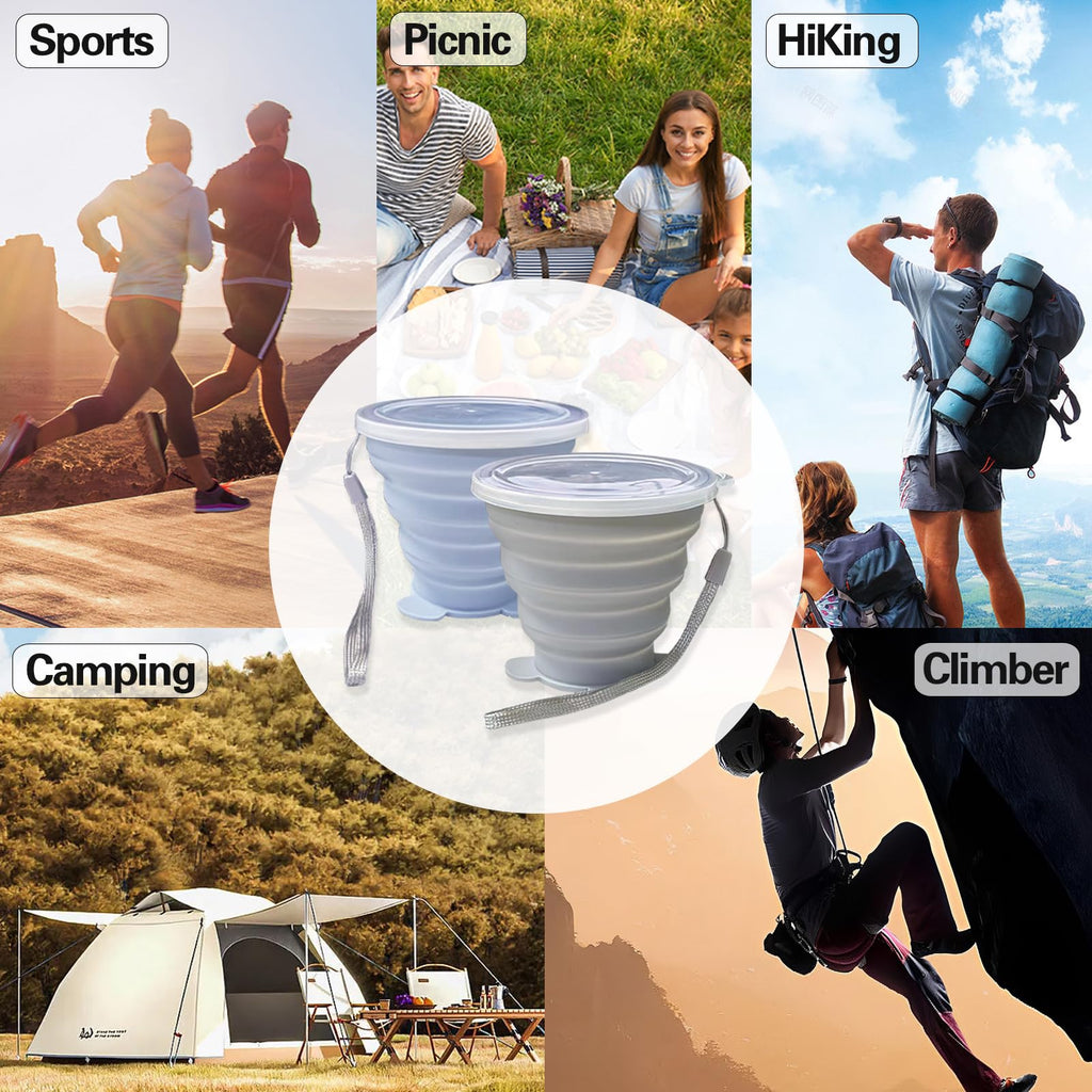 Nintora-C 180Ml+180Ml Collapsible Cup-Silicone Small Foldable-Expandable Folding Drinking Cups -Reusable Portable Mugs With Lids
