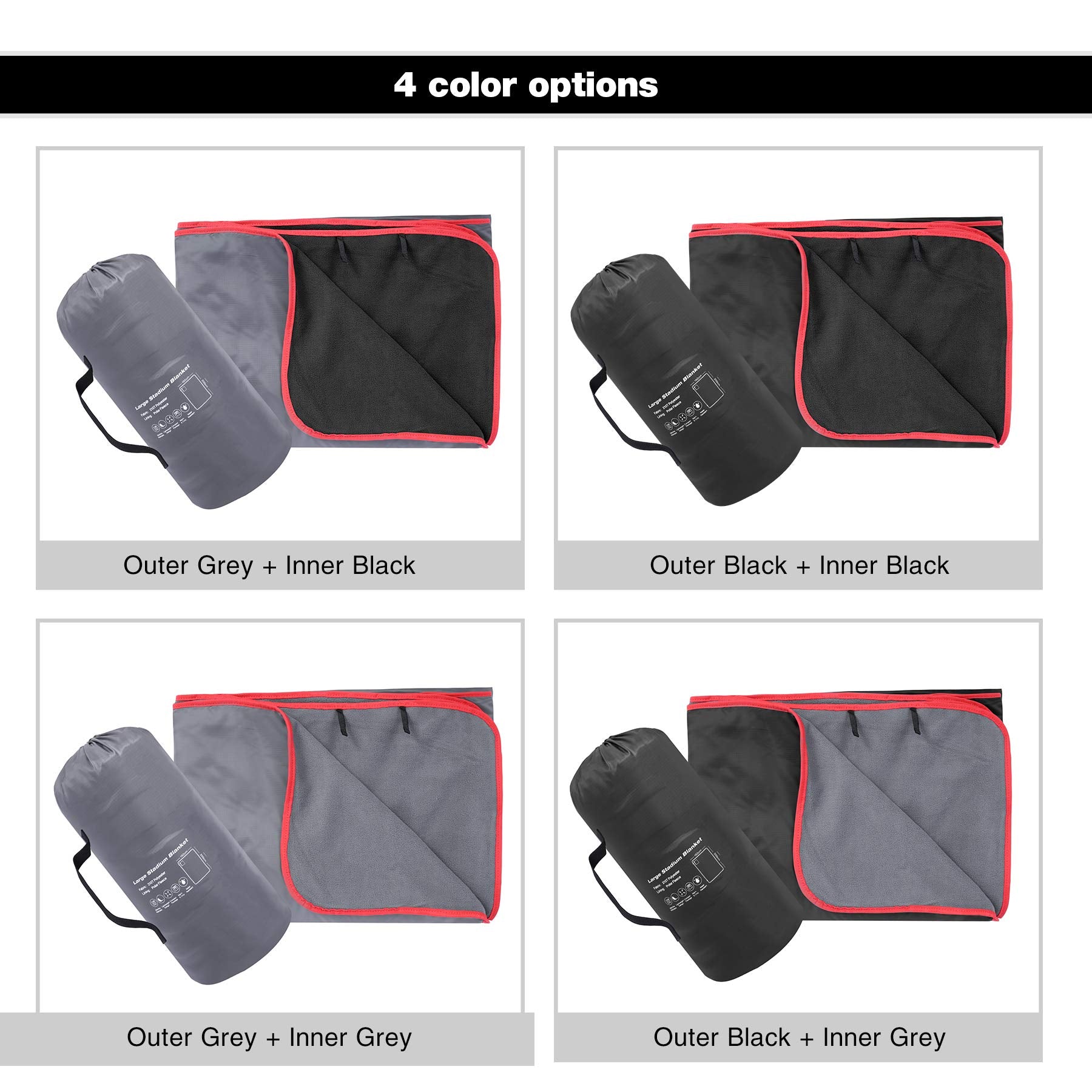 Redcamp Large Waterproof Stadium Blanket For Cold Weather, Soft Warm Fleece Camping Blanket Windproof For Outdoor Sports, Blue/R